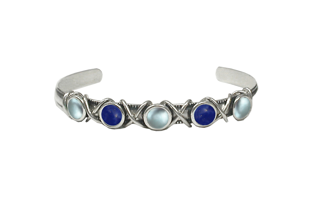 Sterling Silver Cuff Bracelet With Blue Topaz And Lapis Lazuli